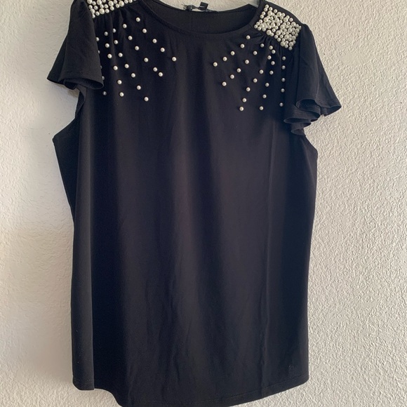 Adrianna Papell Tops - Elegant Black Pearl-Embellished Women's Top